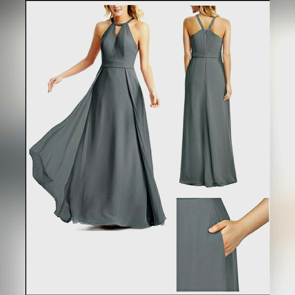 Gray 10 Formal Pockets Ball Gown Bridesmaid Special Events Cocktail Dress New - Picture 1 of 5